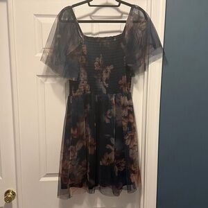 Baltic Born Navy Floral Tulle Sleeve Dress